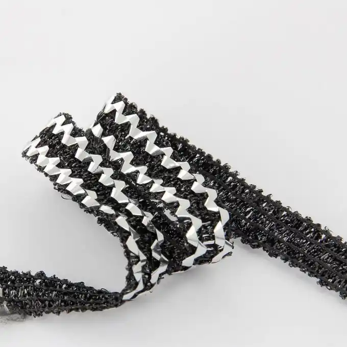 12 mm schwarzes und silberne Band mit zwei Metallic-Streifen Direktkauf