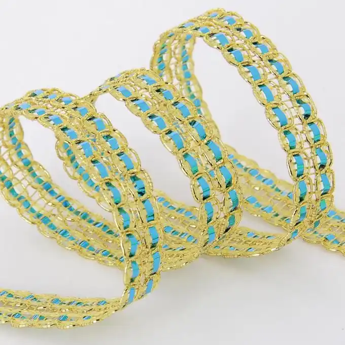 12 mm türkisfarbenes Band mit zwei Metallic-Streifen Preisreduziert