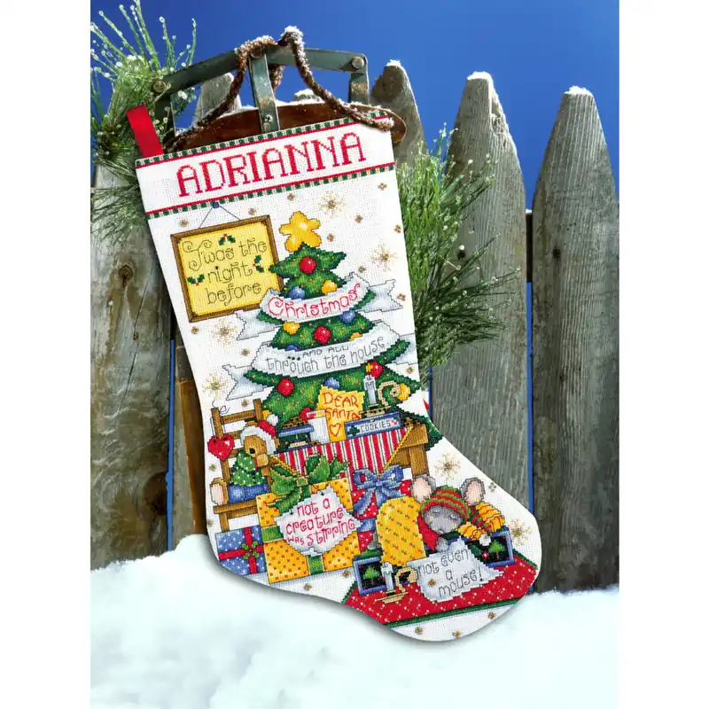 Design Works Kreuzstich Stickpackung „Weihnachtsstrumpf Schlafende Mäuse“, Zählmuster, 43x30cm Must-Have