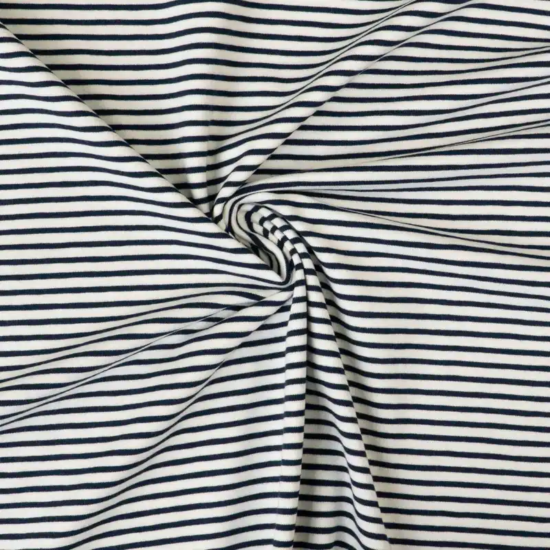 Baumwolljersey, dunkelblau, weiß, Streifen Letzte Chance